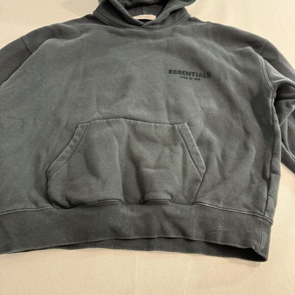 Fear of God Essentials Pullover Hoodie Men Small Faded Black Sweatshirt - Picture 8 of 11